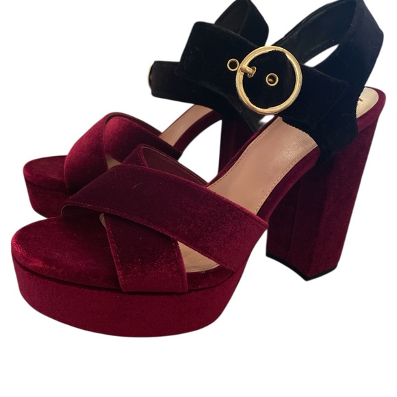 Circus by Sam Edelman Velvet Platform Sandals - Burgundy and Black - Picture 7 of 10